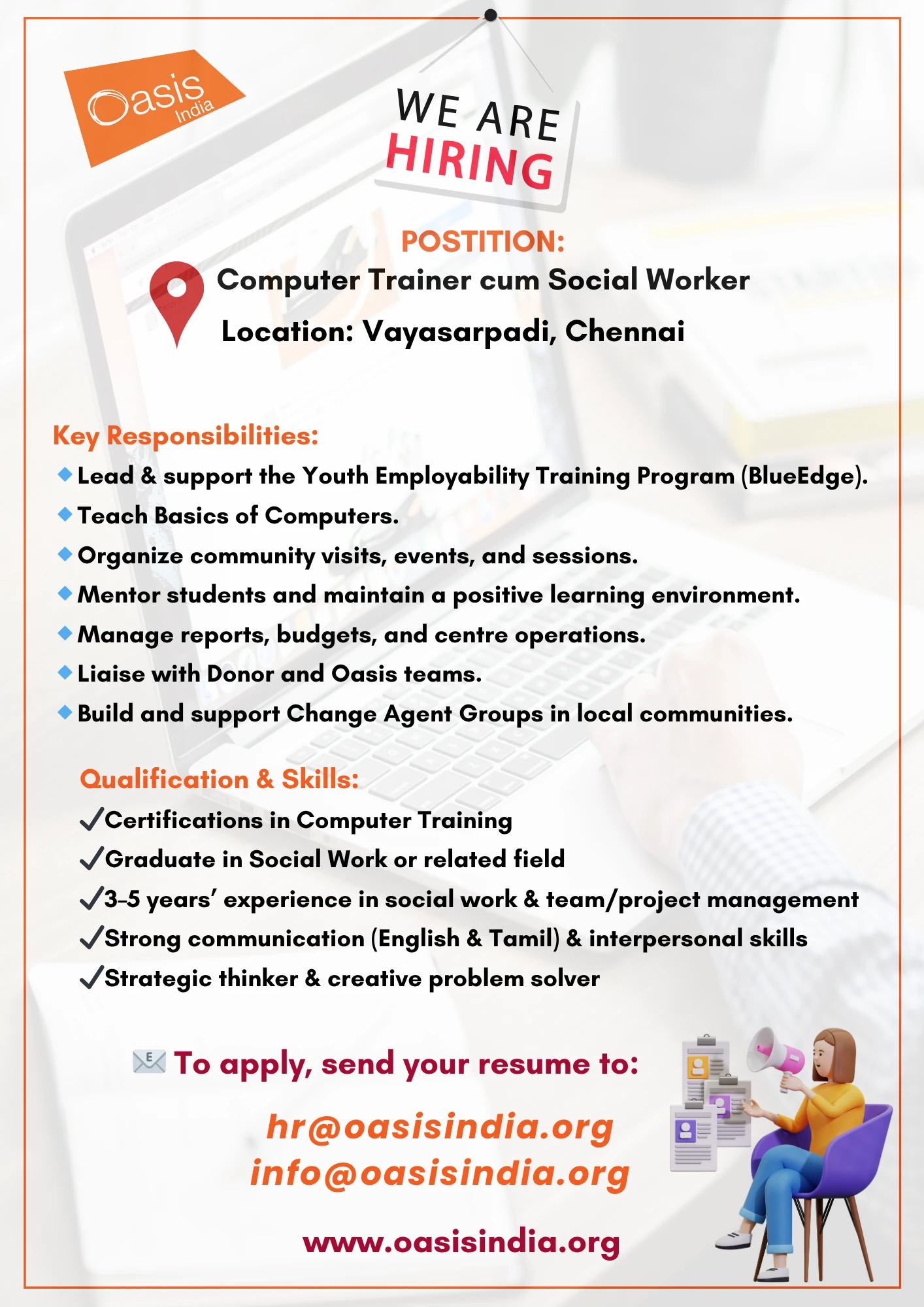 We are Hiring-Chennai Oasis India-We are hiring @ Bangalore